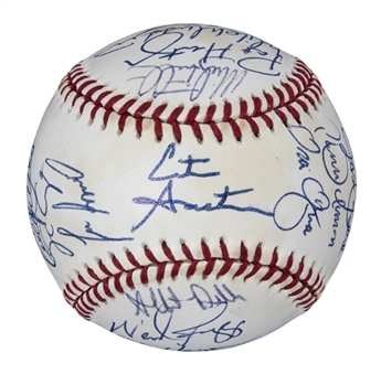 1994 American League All-Star Team Signed OAL Brown Baseball With 28 Signatures Including Boggs, Molitor, Ripken & Puckett (PSA/DNA)